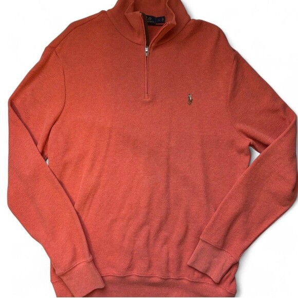 Polo Ralph Lauren Men’s Large Mesh Knit Orange 1/4 Zip Sweater Multicolor Pony - Picture 6 of 10